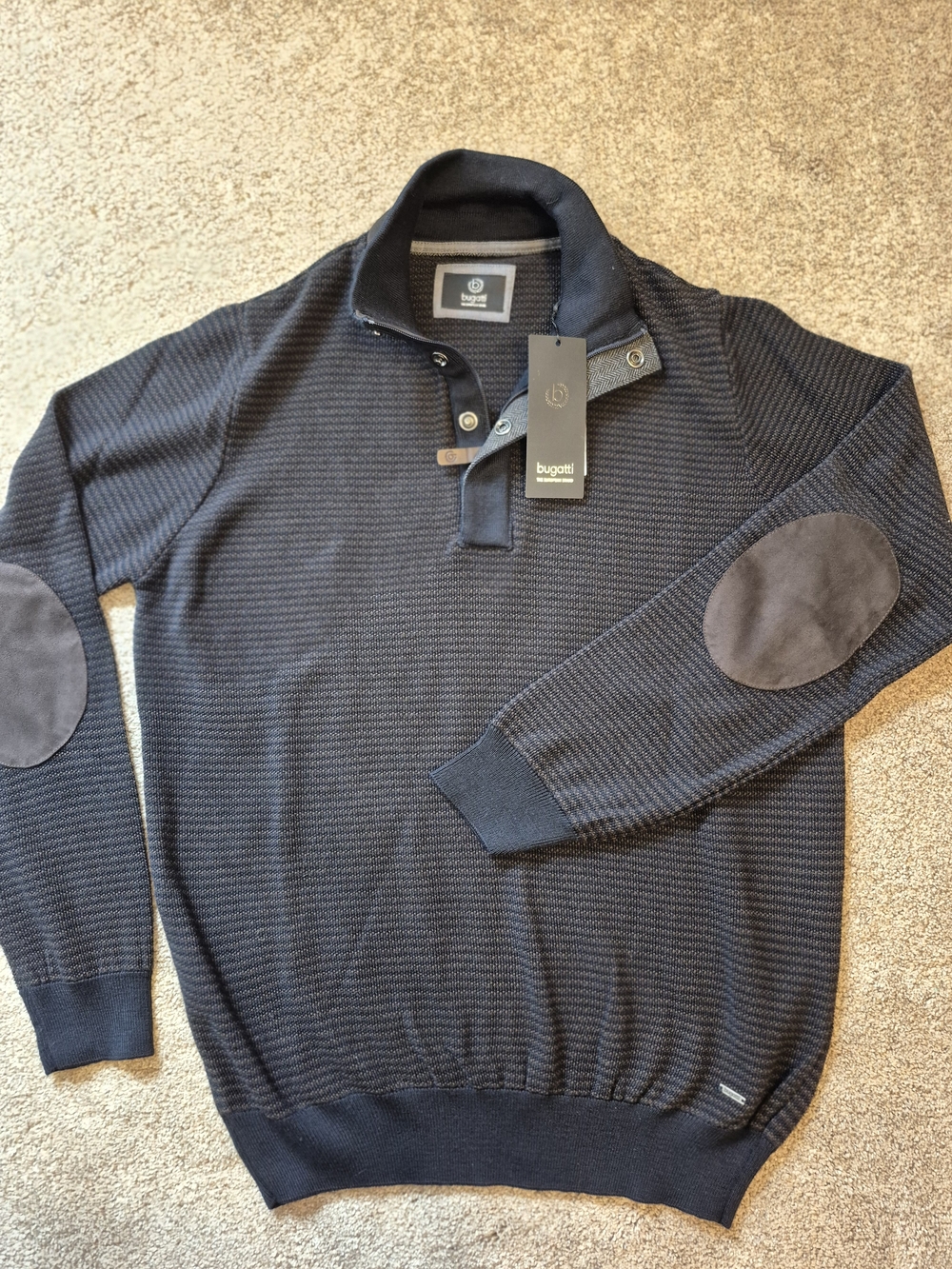 Bugatti NWT Men’s Brown Black Zip Knit Sweater with Elbow Patches Lg